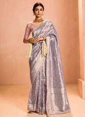 Lavender And Pink Embroidery Saree