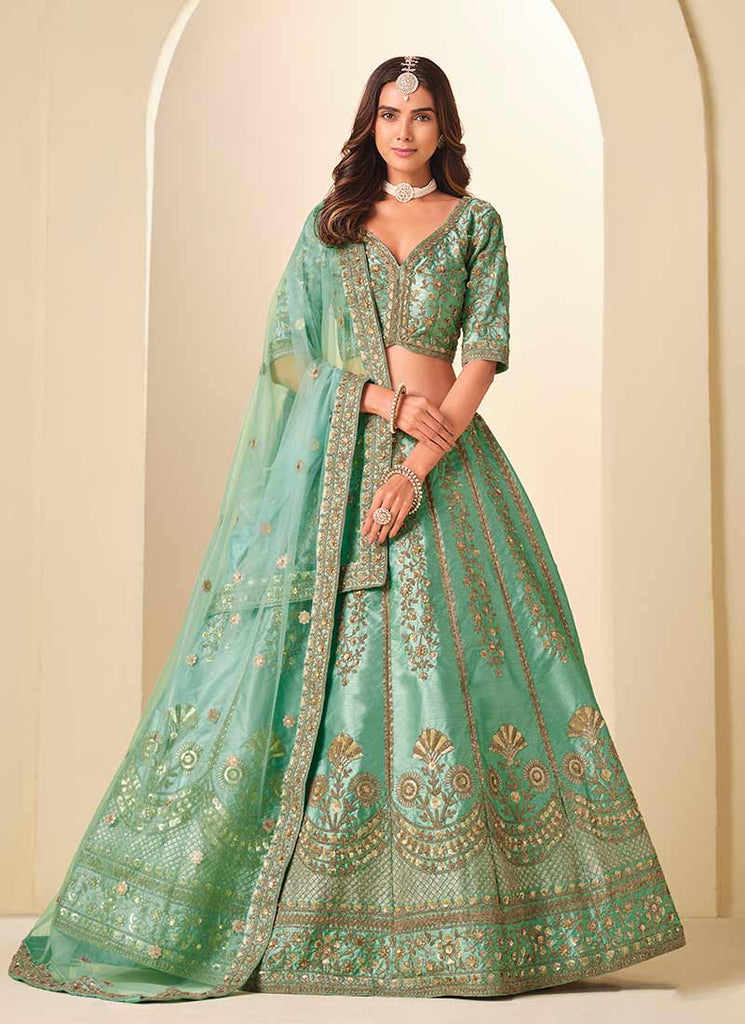 Sea Green Embroidered Wedding Lehenga Choli