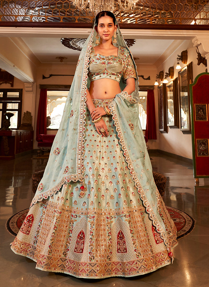 Sea Green Multi Embroidery Wedding Lehenga Choli