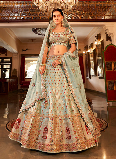 Sea Green Multi Embroidery Wedding Lehenga Choli