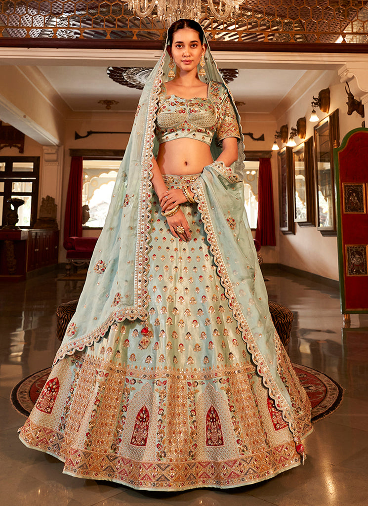 Sea Green Multi Embroidery Wedding Lehenga Choli