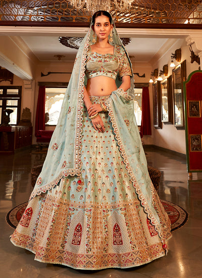 Sea Green Multi Embroidery Wedding Lehenga Choli