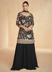 Black Multi Embroidery Sharara Suit