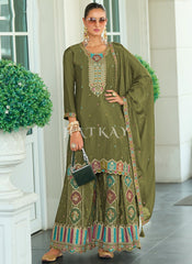 Sage Green Multi Embroidery Sharara Style Suit