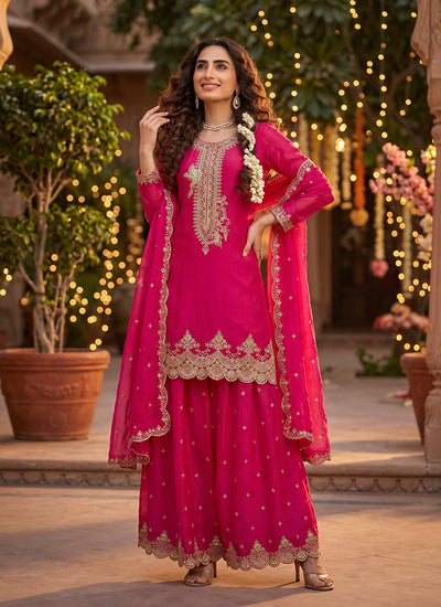 Pink Embroidered Festive Sharara Suit