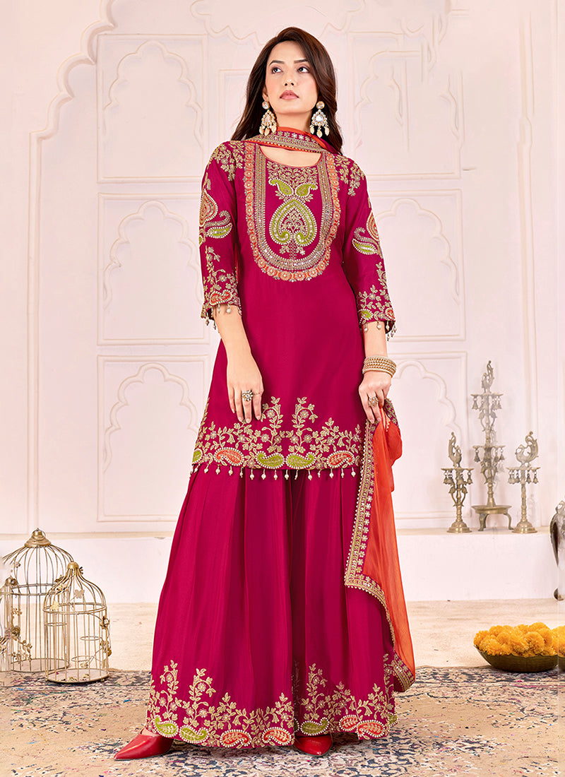 Magenta Multi Embroidery Sharara Suit