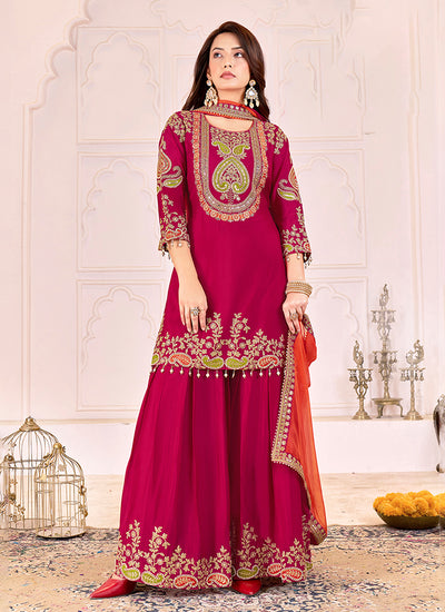 Magenta Multi Embroidery Sharara Suit
