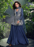 Rich Blue Embroidery Sharara Suit