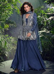 Rich Blue Embroidery Sharara Suit