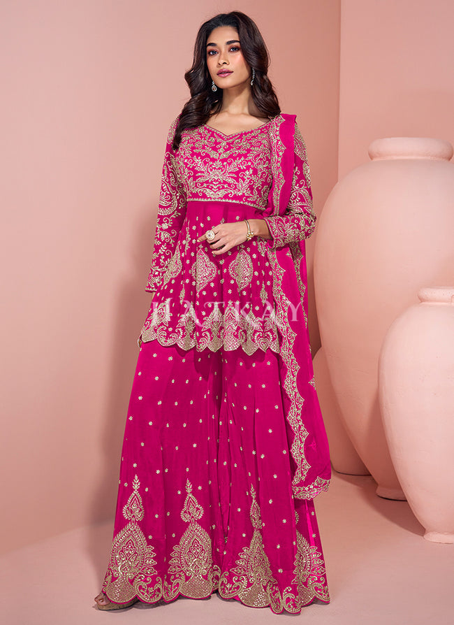Rani Pink Gerogette Sharara Suit