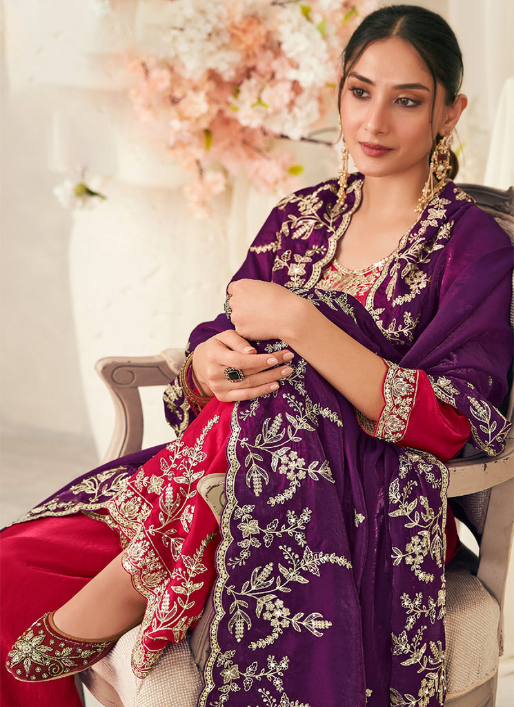 Buy Engagement Dress - Crimson and Purple Sharara Suit In Canada Buy Engagement Dress - Crimson and Purple Sharara Suit In Canada