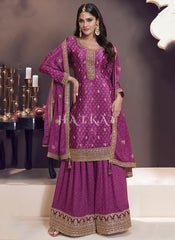 Purple Embroidered Sharara Suit