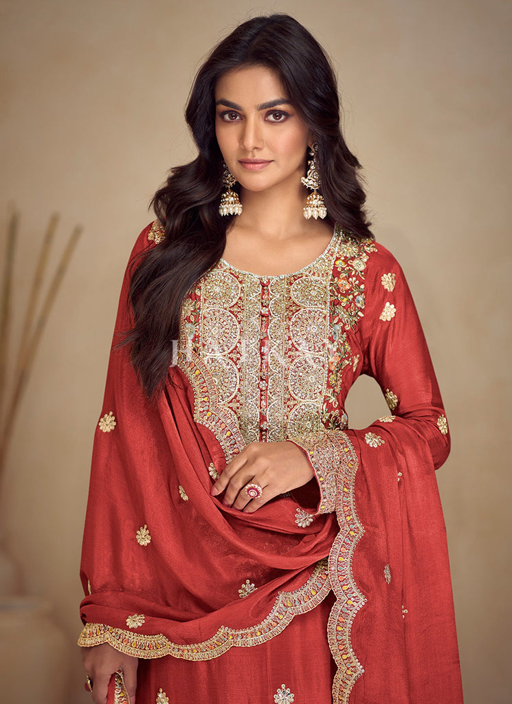 Bridal Red Embroidered Sharara Suit l Bridal Red Embroidered Sharara Suit l