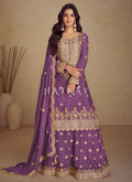 Purple Embroidered Sharara Suit