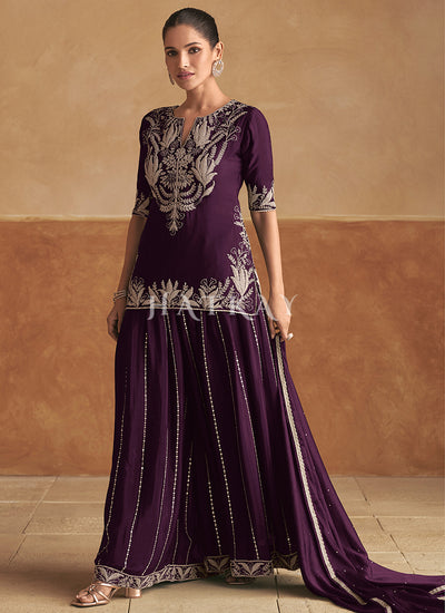 Deep Wine Short Kurti And Sharara