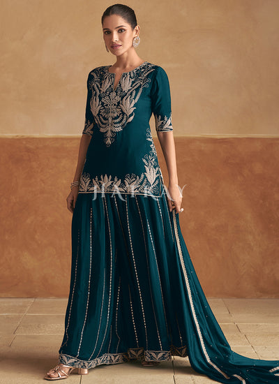 Turquoise Short Kurti And Sharara