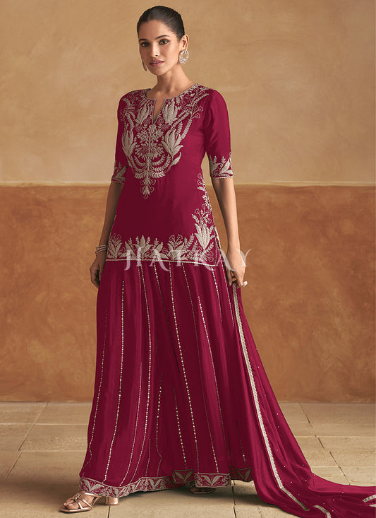 Magenta Short Kurti And Sharara