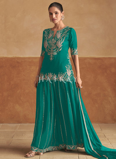 Turquoise Short Kurti And Sharara