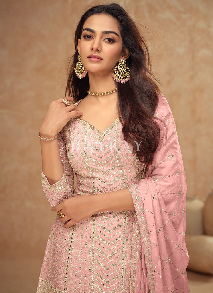 Light Pink Pakistani Sharara Suit unstitched Light Pink Pakistani Sharara Suit unstitched