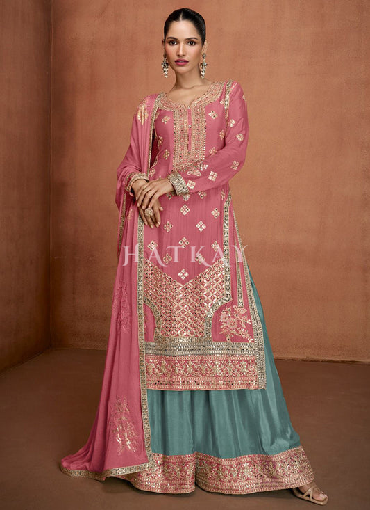 Pink Multi Embroidered Sharara Suit