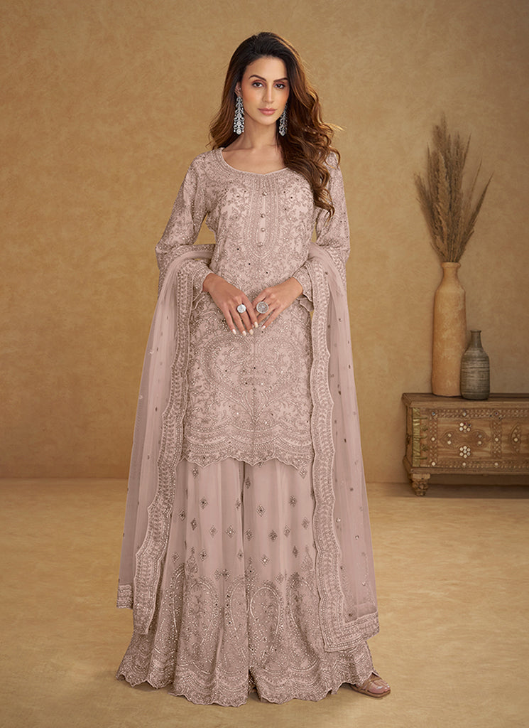 Light Pink Designer Embroidered Sharara Suit