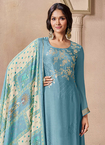 Sky Blue Silk Pant Style Suit