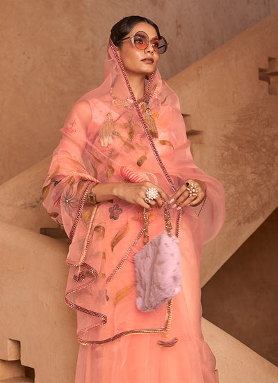 Soft Peach Printed Festive Saree