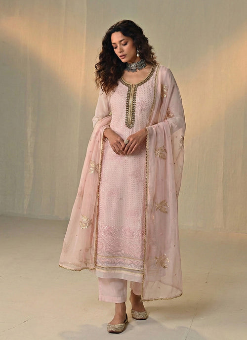 Baby Pink Sequins Embroidery Pakistani Style Pant Suit