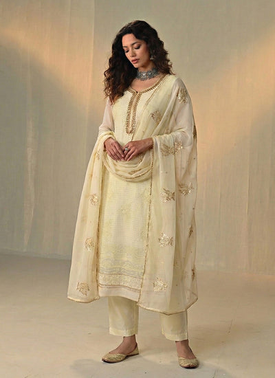 Pastel Yellow Sequins Embroidery Pakistani Style Pant Suit