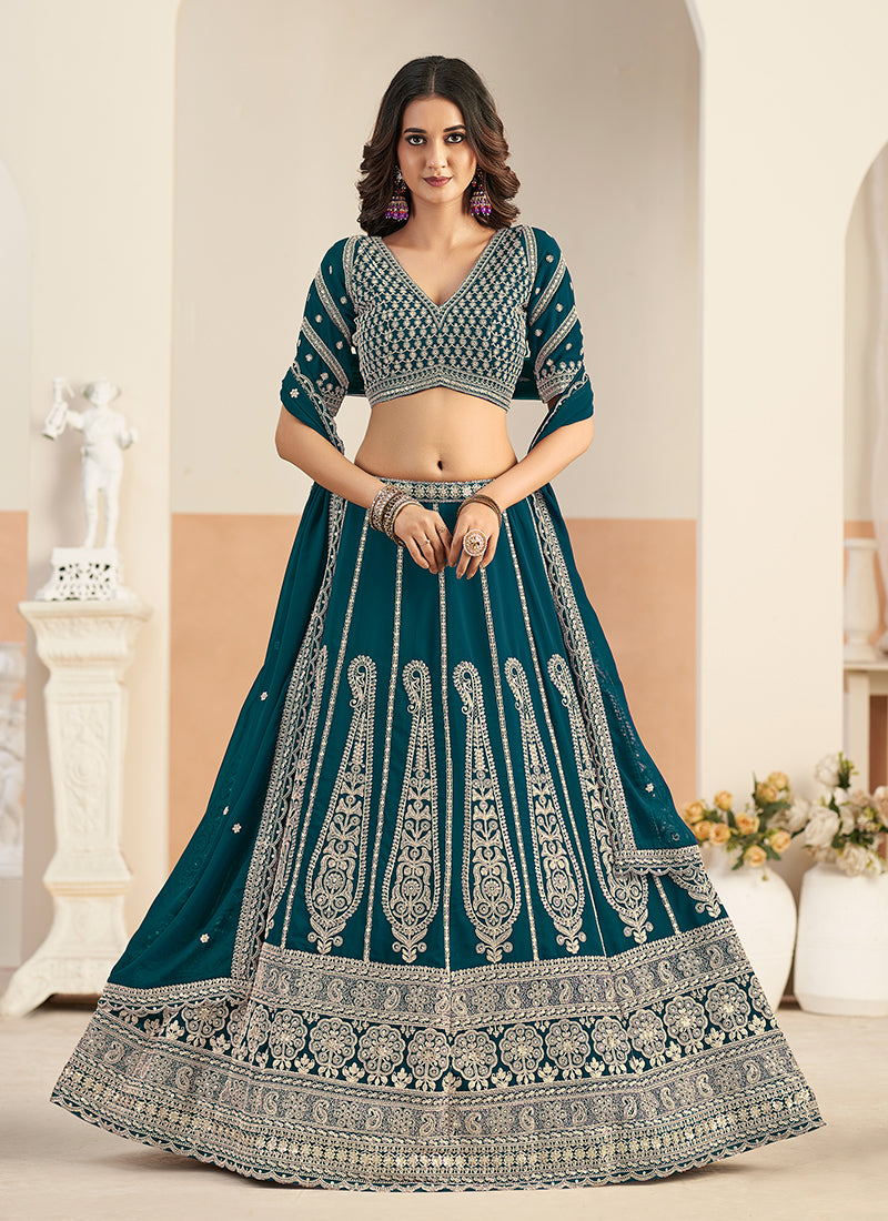 Teal Green Embroidered Wedding Lehenga Choli