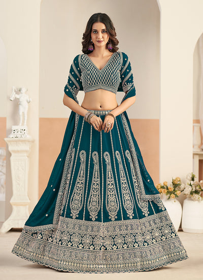 Teal Green Embroidered Wedding Lehenga Choli