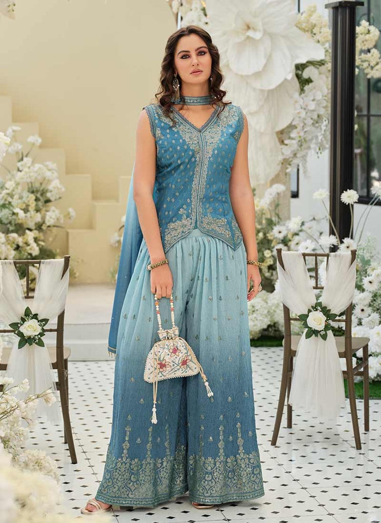 peplum dress with plazo Saanjh Peplum Palazzo Set A mauve printed peplum top with intricate zari, pearl, and kardhana embroidery, paired with flared chiffon palazzos for a graceful, statement look. Explore on www.anupellakuru.com