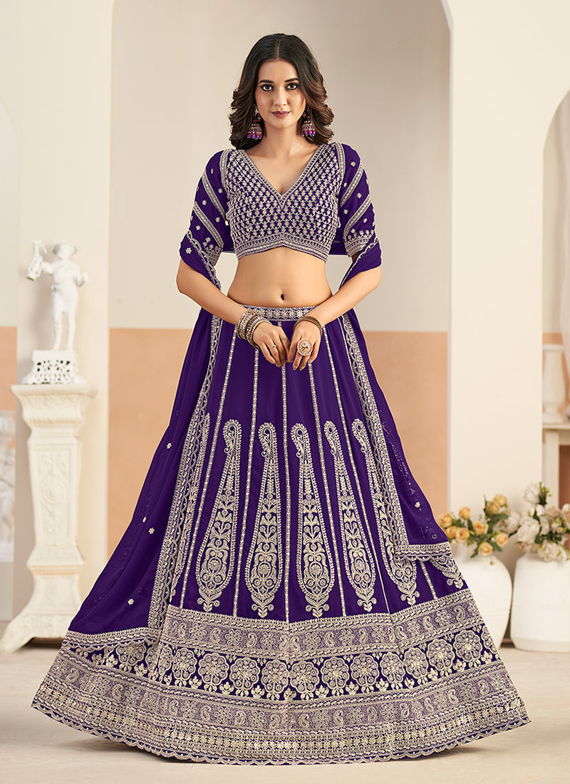 Violet Embroidery Wedding Lehenga Choli