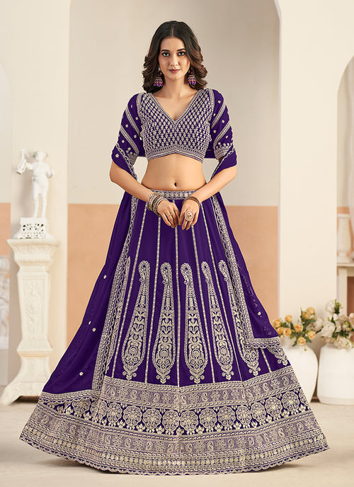 Violet Embroidery Wedding Lehenga Choli
