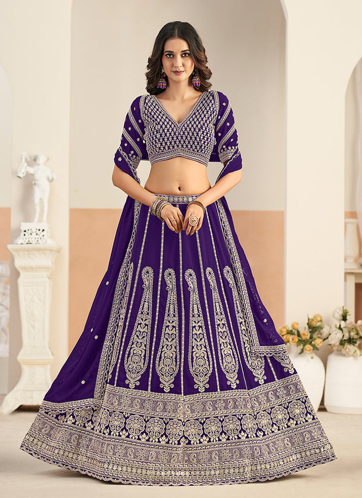 Violet Embroidery Wedding Lehenga Choli