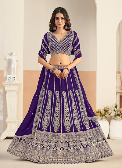 Violet Embroidered Wedding Lehenga Choli