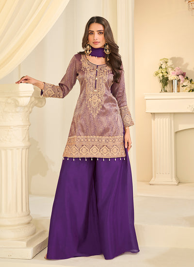 Violet Handwork Embroidery Sharara Style Suit