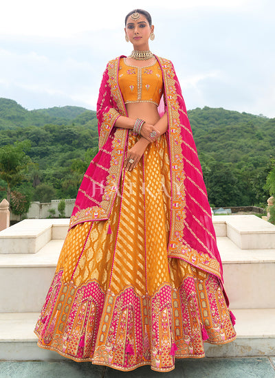 Orange And Pink Traditional Embroidery Bridal Lehenga Choli