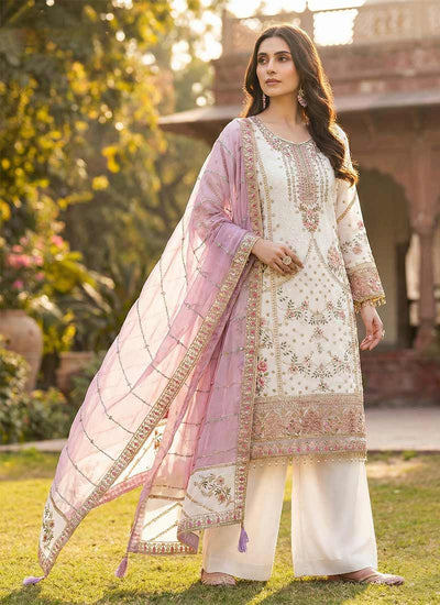 White and Pink Multi Embroidery Salwar Kameez