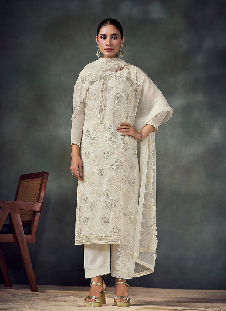 White Embroidery Pant Style Suit