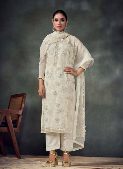 White Embroidery Pant Style Suit