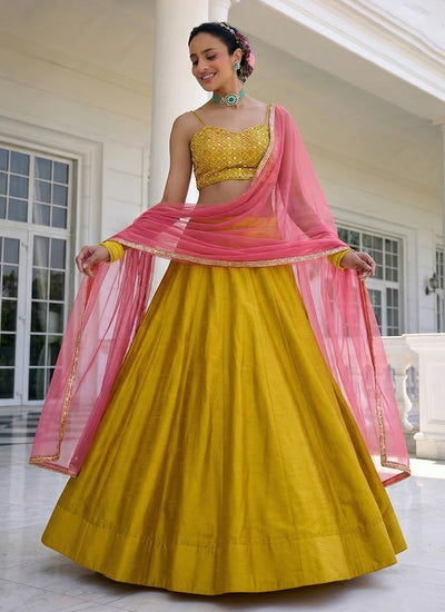Yellow Embroidery Party Wear Lehenga Choli