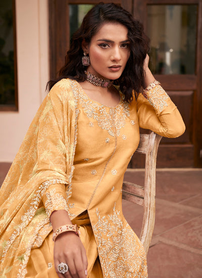 Yellow Embroidery Palazzo Suit