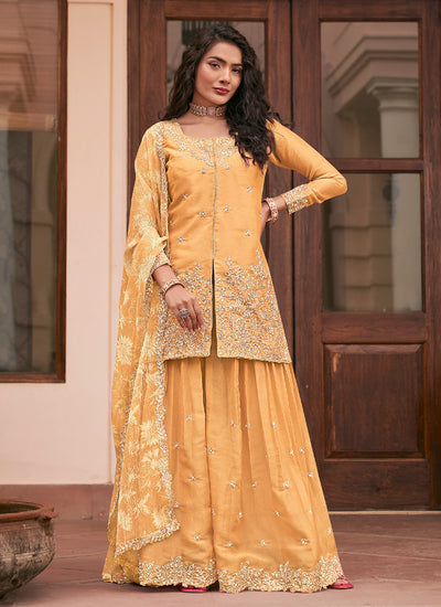 Yellow Embroidered Palazzo Suit