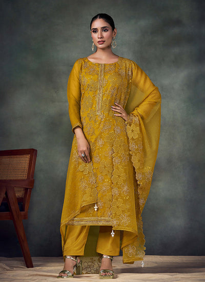 Yellow Embroidery Pant Style Suit