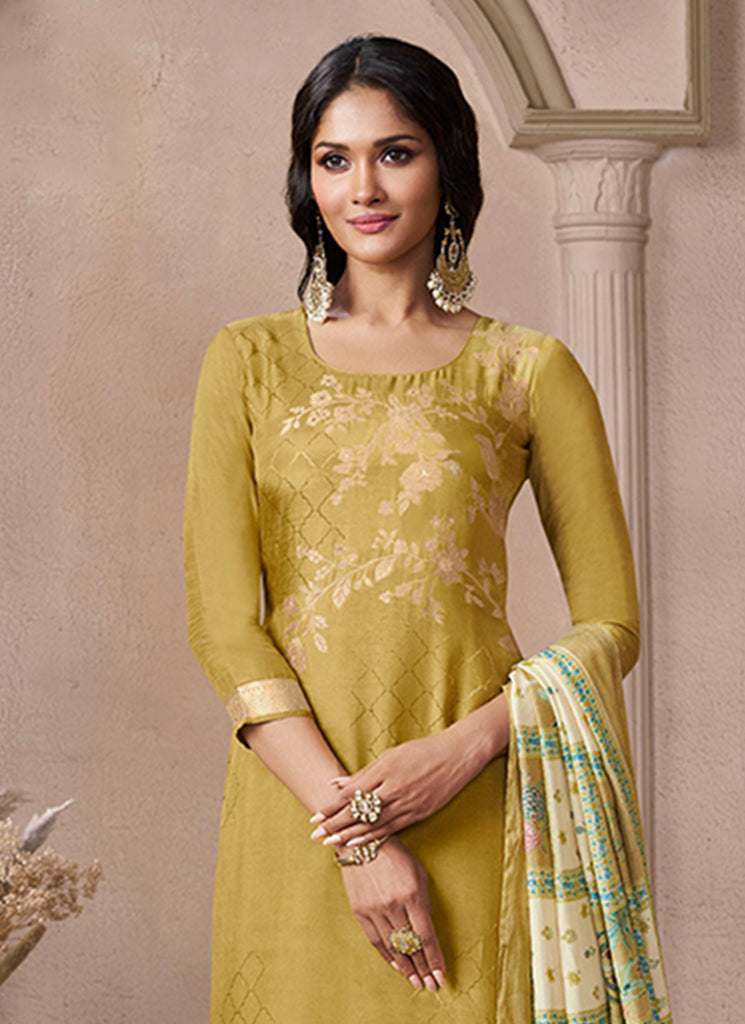 Lime Yellow Silk Pant Style Suit