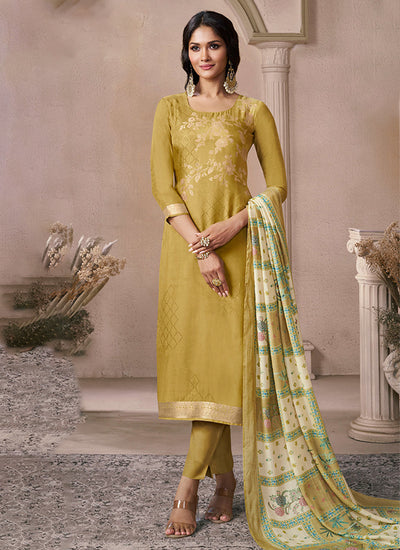 Lime Yellow Silk Pant Style Suit