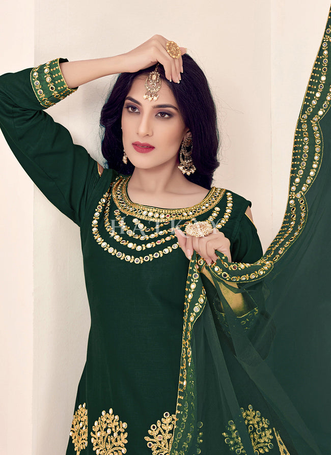 Buy Cotton Satin Green Punjabi Suit | Punjabi Patiala Suits