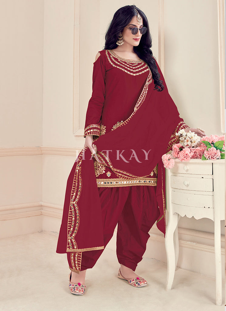 Punjabi Suit Buy Red Mirror Work Punjabi Patiala Salwar Suit