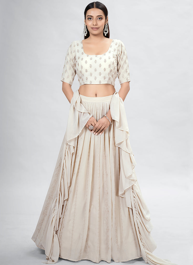 Beige Sequence Embroidery Wedding Lehenga Choli